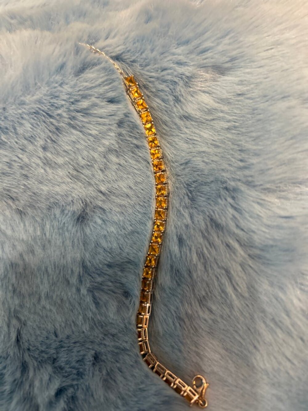 Sterling Silver Citrine Tennis Bracelet 925 Yellow Stones Extender